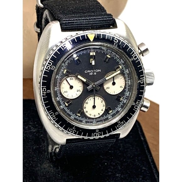 Croton 1878 Mens Watch Vintage 973001 Swiss Mechanical Chronograph Reverse Panda - Picture 14 of 15